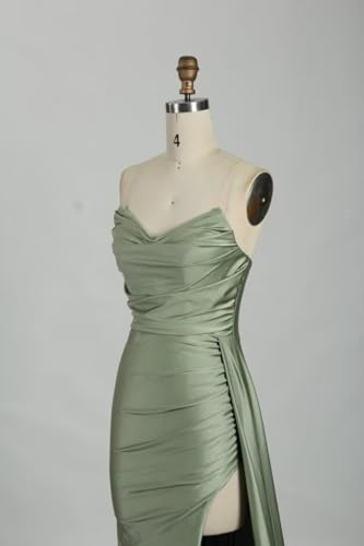 Strapless Mermaid Prom Dresses Long Formal Dress Wrap Satin Ruched Evening Gowns with Slit for Women4