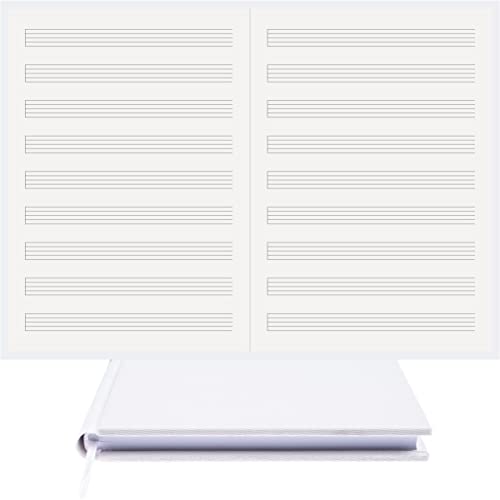 Müzik Nota Defteri; (Anahtarsız Sol Kesik Çizgili)% 100 El Yapımı, El Dikişi, (İplik Dikiş) Kumaş Ciltleme A/5, Beyaz