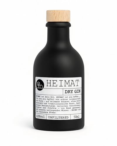 HEIMAT Dry Gin Miniatur (1x 50ml) zum Probieren mit 18 Botanicals wie Salbei, Thymian, Apfel, Lavendel, Ingwer aus der Heimat Destille, kleine Flasche Probiergröße Geschenk HEIMAT Dry Gin Miniatur (1x 50ml) zum Probieren mit 18 Botanicals wie Salbei, Thymian, Apfel, Lavendel, Ingwer aus der Heimat Destille, kleine Flasche Probiergröße Geschenk