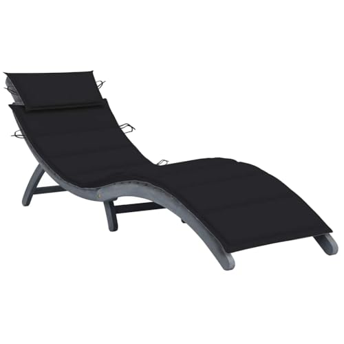 Genérico Tumbona con cojín Madera Maciza de Acacia Gris,Mobiliario,Muebles de jardín,Asientos de Exterior,Tumbonas-3064051