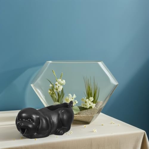 Fuente de agua de cerámica para jardín con figura de perro y soporte para plantas en tu estanque 6