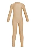 Kepblom Girls Long Sleeve Unitard Spandex Turtleneck Full Bodysuit for Kids(Flesh,M)