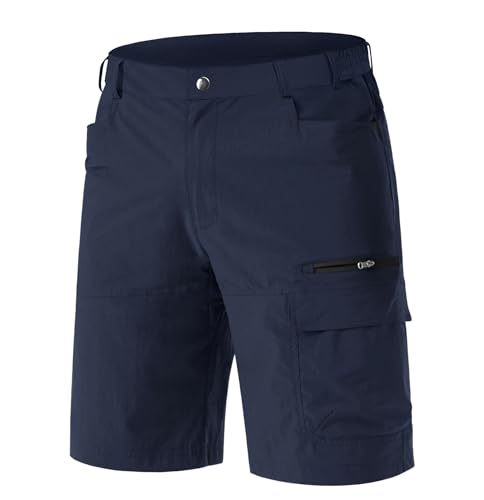 EKLENTSON Men's Cargo Hiking Shorts Zip Pocket Quick Dry Walking Fishing Shorts Breathable Outdoor Lightweight Summer Shorts Navy,32