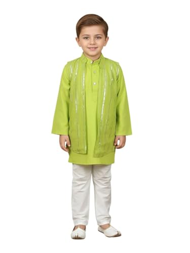 Image of POLKA TOTS Boys Cotton Ethnic Kurta Pajama Set with Attached Koti | Ethnic Motif Wear Kids Kurta Pyjama for Boys & Toddlers | Traditional Dress for Weddings & Festivals | Festive Jubba Set for Babies