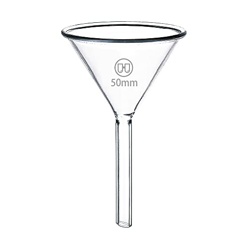 50mm Short Rod Glass Funnel 3.3 Borosilicate Mini Small Glass Funnel for Science Lab and Home Kitchen, HUAOU 1 Piece