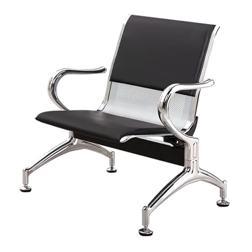 JINGSHIQIAOPL 1 Seat Waiting Chair with Back and Arms, PU Side Chairs for Office With Metal Frame for Hospital, Office, Clinic, Bank, Lobby(Black)