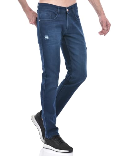 Image of Numero Uno Men'S Mid Blue Super Skinny Fit Distressed Sustainable Jeans