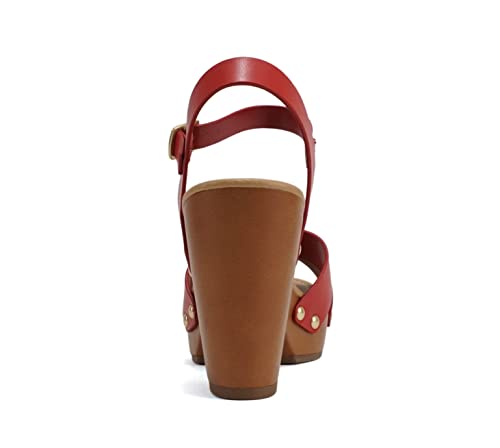 Image of Soda MIGUEL ~ Women Crisscross Band Fashion Chunky Platform Block Mid Heel Sandal with Ankle Strap and Stud