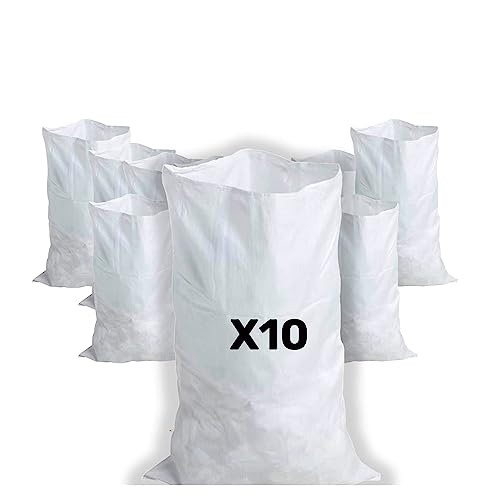 CREATIVES COULEURS - 10 Sacs à Gravats, 55 x 95cm, 55kg, Résistant et Réutilisable, En polypropylène tissé blanc, Sable, Terre, Gravier, Jardinage,...