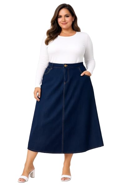 Womens Mid-Waist with Zip Denim A-Line Maxi Skirt | Comfortable Casual, Office & Workwear Skirt 35700-image-15