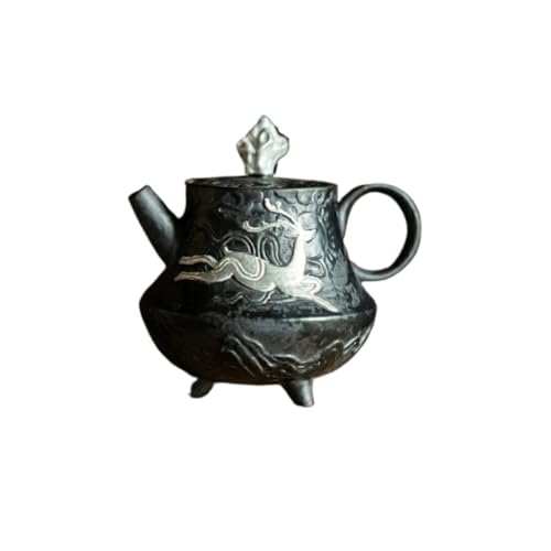EINES Tetera Hecha a Mano Tetera de Tres Patas con Esmalte Dorado Negro pequeña cerámica Multifuncional Cafetera Retro para Preparar Té de Hojas