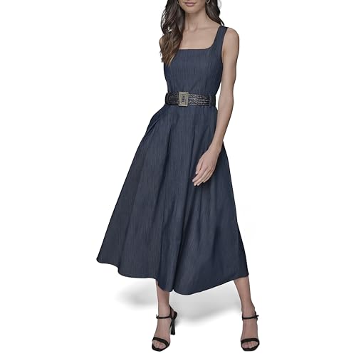 Robe longue sans manches KARL LAGERFELD noire avec ceinture et col en V