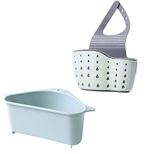 2 piezas de colador de fregadero Cesta Soporte de almacenamiento triangular con ventosa Esquina Colador de fregadero de cocina Sin perforación Estante de drenaje multifuncional Colgante Organizador
