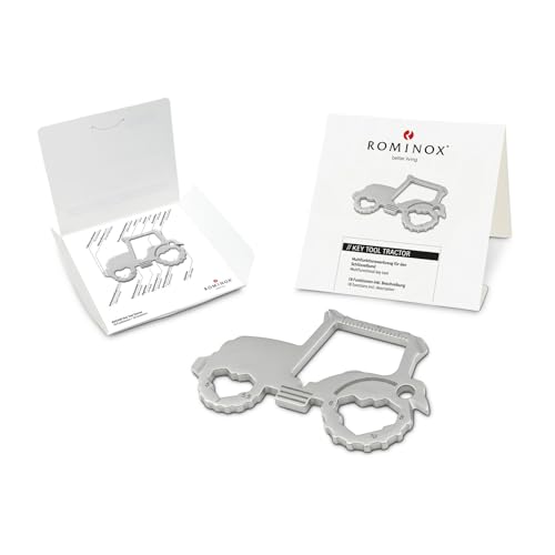 Geschenkartikel: ROMINOX Key Tool // Traktor, 18 Funktionen, Keytool Schlüsselanhänger, Flaschenöffner, Edelstahl Multitool, Multifunktionswerkzeug, Kleinigkeit für Adventskalender