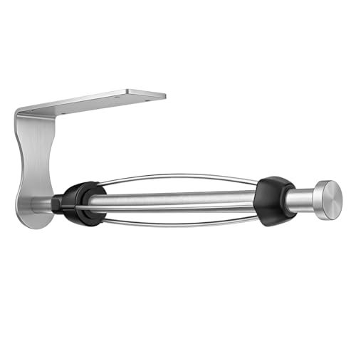 SetSail Paper Towel Holder Under Cabinet Single Hand Operable with Adjustable Damper Easy Tear Paper Towel Holder Wall Mount for Kitchen Bathroom Adhesive or Screw Silver