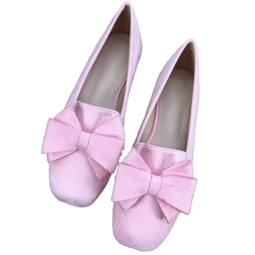 Image of WENJIAZHIZHI Square Toe Bow Ballet Slip-On | Classic Suede Finish,Chic Bow Detail,Effortless Everyday Style,Wedding Party Office,Plus Size Available