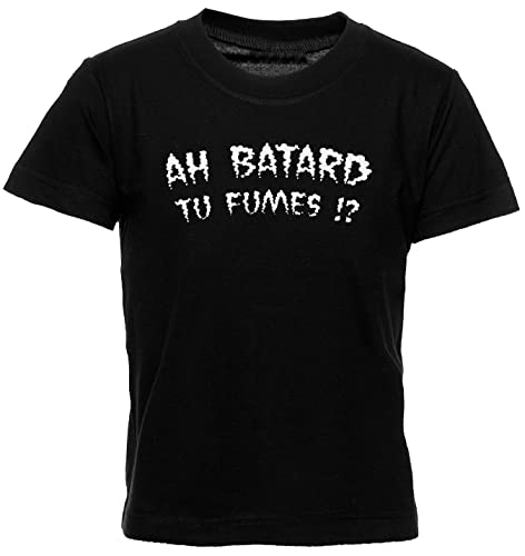 Lacrim Ah Batard Tu Fumes T-Shirt Enfants Garçon Fille Manche Courte Noir Tee Kids Mens Womens Black XS