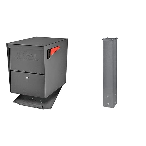 Image of Mail Boss 7205 Package Master Curbside Locking Security Mailbox | Granite 21.5 x 12 x 16.5 inches & 7126 Surface Mount, Granite Mailbox Post