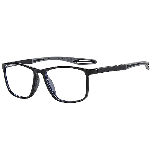 QINZHENZ Gafas de Lectura cuadradas de Moda con Bloqueo de luz Azul, Anti UV, for presbicia y alivian la luz Plana.(C6,0.00)