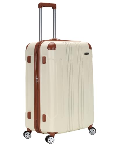 Image of Rockland London Hardside Expandable Spinner Wheel Luggage, White, Checked-Large 28-Inch