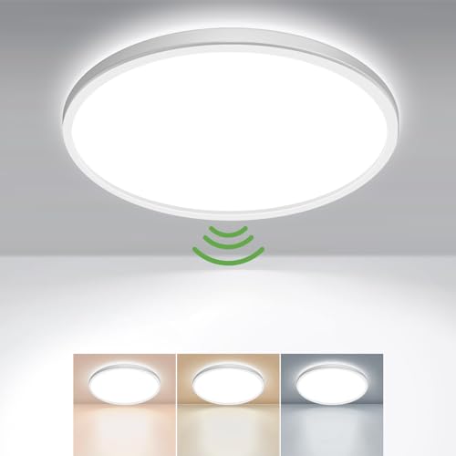 zemty LED Deckenlampe mit Bewegungsmelder, 23cm 18W Rund Flach Deckenleuchte Bewegungssensor Innen, Warmweiß/Neutralweiß/Kaltweiß Lampe für Schlafzimmer Flur Küche Bad Balkon Treppe