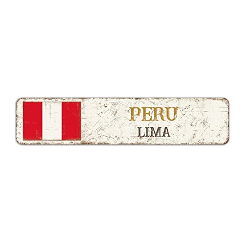 Rimego Panneau de la capitale de Lima, plaque d'art mural du Pérou, plaque de rue de la capitale de Lima, panneau en aluminium rétro du Pérou, 10 x 45 cm