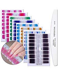 WOKOTO 8 Sheets Nail Art Polish Stickers Strips Pure color Shine Full Wraps Nail Art Adhesive Decals With 1Pcs Nail File Manicure Kit For Women