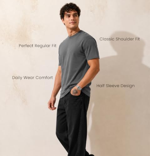 Image of Sleepynuts Men's Everyday Wear Crew Neck Regular Fit T-Shirt | Half Sleeve Solid Plain Casual T-Shirt for Men | Soft Breathable Fabric |
