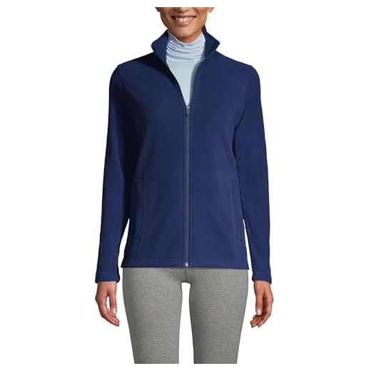 Lands' End Womens Full Zip Fleece Jacket Deep Sea Navy Petite Medium