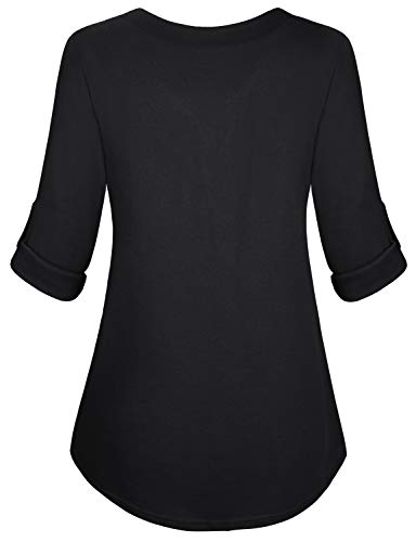 Hibelle Plus Size Tops For Women,Flowy Tunic Tee Shirts Casual Cuff Long Sleeve Blouses Vneck Button Aline Pleated High Low Hem Maternity Blouse Swing Fall Clothes Black Xx-Large #TOP2