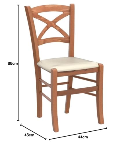 Miniatura 3 de T M C S Tommychairs - Set 4 Sillas Cross Para Cocina Y Comedor, Estructura En Madera De Haya Color Cerezo Y Asiento Tapizado En Polipiel Color Marfil