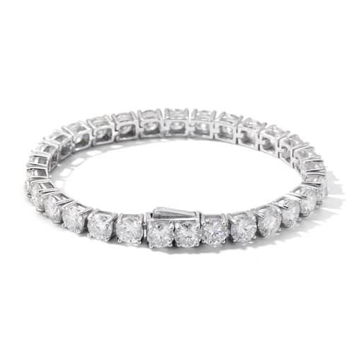 Moissanite Tennis Bracelet 18K White Gold Plated 925 Sterling Silver 5 Carats D Color VVS1 Round Cut Diamond Tennis Bracelet 6.5 Inches Unisex Modern Love Occasion Bracelet