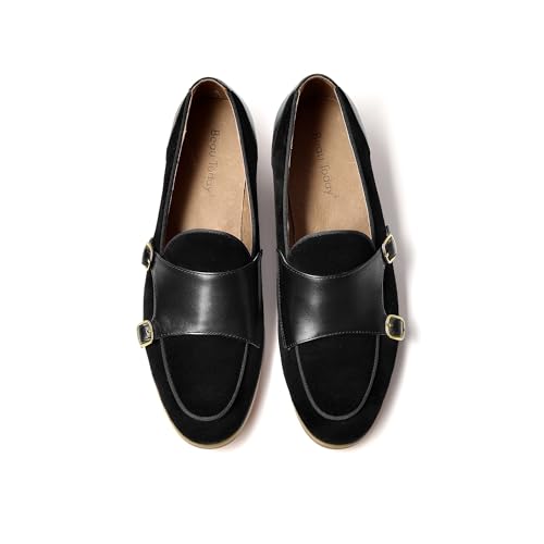 Image of BEAU TODAY Monk Straps Loafers for Women Double Buckles Design Womens Leather Flat Shoes Comfort Business Slip-on Casual Round Toe Loafer Shoes