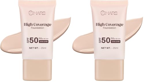 Image of MARS SPF50 PA++++ High Coverage Foundation (25ml) (02-SOFT BEIGE) | Blemish Free & Blendable Makeup | For All Skin Type | IN-VIVO Tested with 5 Star UVA+UVB Protection Boost Rating (Pack of 2)