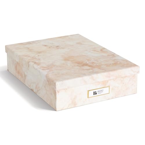 BIGSO OSKAR Dokumentenbox A4 – Aufbewahrungsbox mit Deckel und Griff – Schreibtischablage für Papier, Broschüren & Dokumente – Regal Aufbewahrungsbox aus Faserplatte und Papier – beige