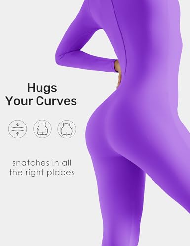 Image of speerise Women Bodysuit Rompers Long Sleeve Jumpsuits Leotards One Piece Tummy Control Yoga Workout Outfits