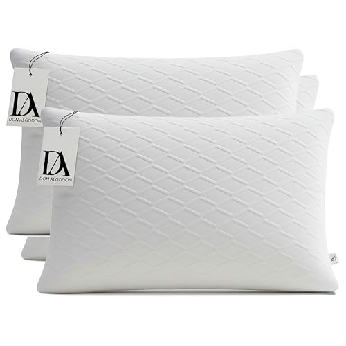 Don Algodon - Almohada Viscoelastica Pack 2 Almohadas 75 Cm - Tejido Strech Suavidad Máxima Transpirable - Relleno 100 Copos Viscoelásticos Memory Foam Termorregulable - Firmeza Media-Alta