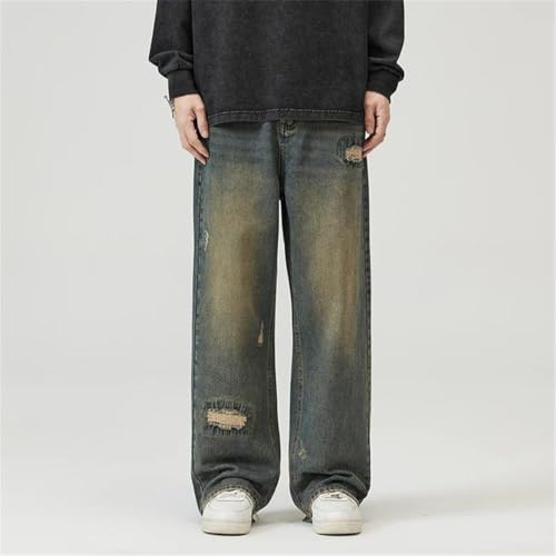 Men's Retro Nostalgic Ripped Jeans Straight Loose Fashion Irregular Embroidery Jeans3