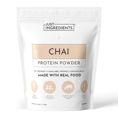 Image of JUST INGREDIENTS Chai Protein Powder - 30-Serving Blend with 100% Grass-Fed Whey & Organic Plant Proteins - Warm Spice Flavor with Cinnamon, Ginger & Cardamom - Supports Muscle Recovery, Energy*