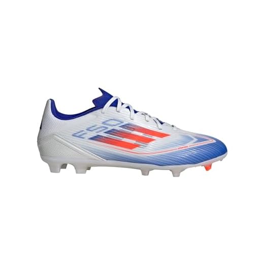 adidas Unisex F50 League Football Boots Firm Ground Sneaker, White/Solar Red/Lucid Blue, 11 US Men