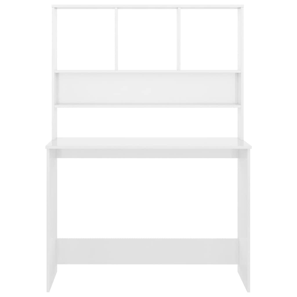 Scrivania con vano portaoggetti e ripiani, bianco lucido, 110 x 45 x 157 cm, in legno, design verticale per piccolo ufficio, organizza cartelle e accessori per PC