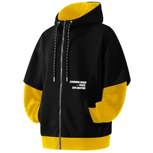 Men's Zip Up Hoodie Color Block Sweatshirts Casual Loose Fit Lightweight with Pockets Pullover Hooded Jacket