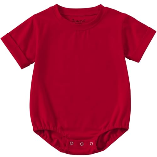 Image of Jimonda Baby Boy Girl Bubble Romper Solid Color Bodysuit Short Sleeve Cotton T-Shirt