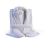100% Egyptian Cotton Terry Velour Bathrobe & Slippers Set - Luxury Hotel & Spa Unisex Dressing Gown Extra Soft for Men & Women Bath Robes (UK, Alpha, One Size, Regular, Regular, L-XL, White)