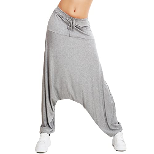 Toocool Pantalon Harem Femme Sarouel Entrejambe Bas Yoga Danse Détente Viscose VB-1950 [Taille Unique, Gris Clair]