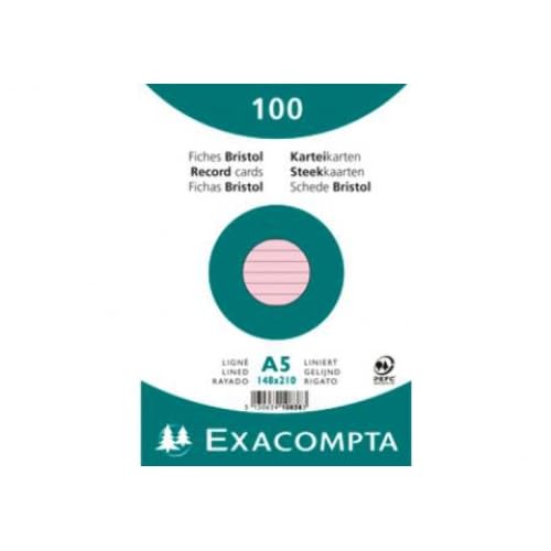Lot de 10 100 fiches Bristol rose 148x210 ligné sous film