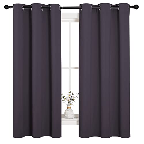 Image of NICETOWN Small Window Blackout Curtains, Home Decoration Thermal Insulated Solid Ring Top Blackout Curtains /Drapes for Bedroom(Greyish Purple, Set of 2, 42 x 63 Inch)