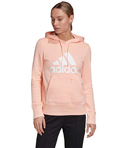 adidas womens Badge of Sport Overhead Fleece Hoodie Haze Coral Large