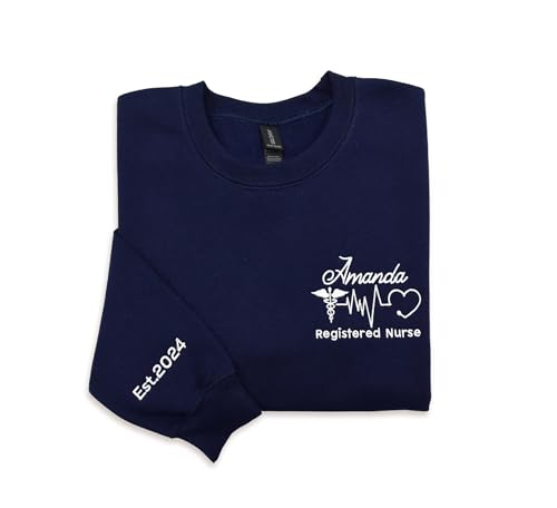 Custom Nurse Sweatshirt Hoodie Add Your Name Text Embroidered Nursing Life RN LPN Registered Gift for Nurse Long Sleeve