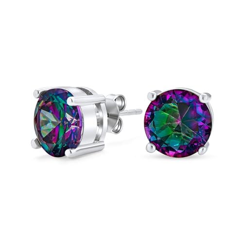 Boucles d'oreilles zircon cubique changeant couleur argent 925 princesse ronde femme homme 10mm